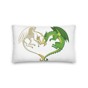 Unicorn and Dragon Heart Premium Throw Pillow